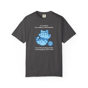 I’m Tired of This World Cat T-Shirt Size M – Introvert Cat Graphic Tee, Mental H